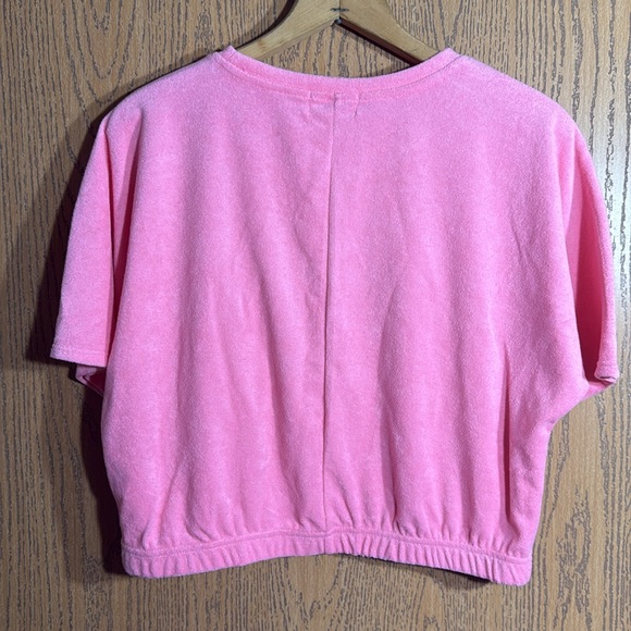NEW Juicy Couture Pink Terry Cloth Short Dolman Sleeve Crop Top Size XL - Picture 2 of 13